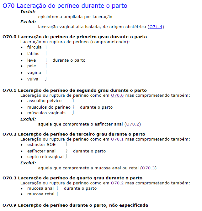 Exemplo de codificação de lacerações perineais