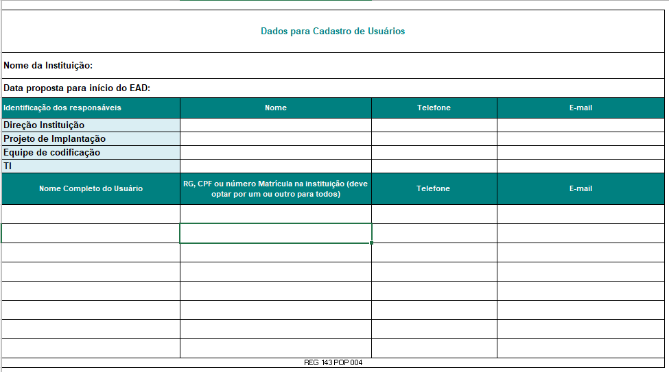 Exemplo do formulário de cadastro preenchido