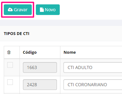 Tela de cadastro de CTI