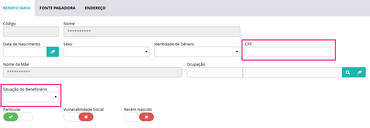 Tela de Cadastro de Beneficiário