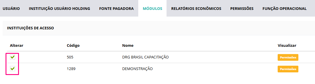 Selecionar instituições