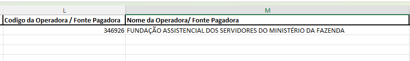 Coluna Código da Operadora na planilha