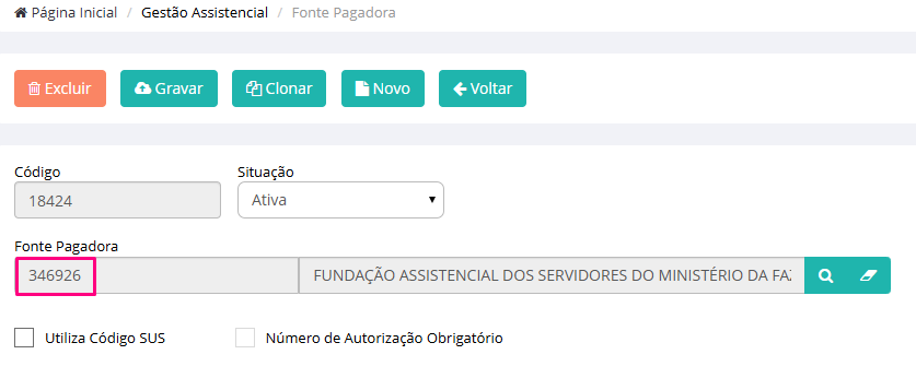 Fonte Pagadora exemplo com número 346926