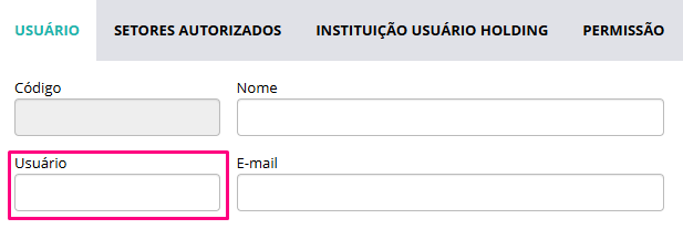 Campo para criação de novo usuário