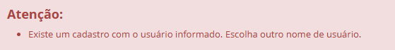 Alerta de usuário já existente